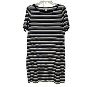 Michael Michael Kors Size M Tshirt Dress Striped Brown White Black Short Stretch